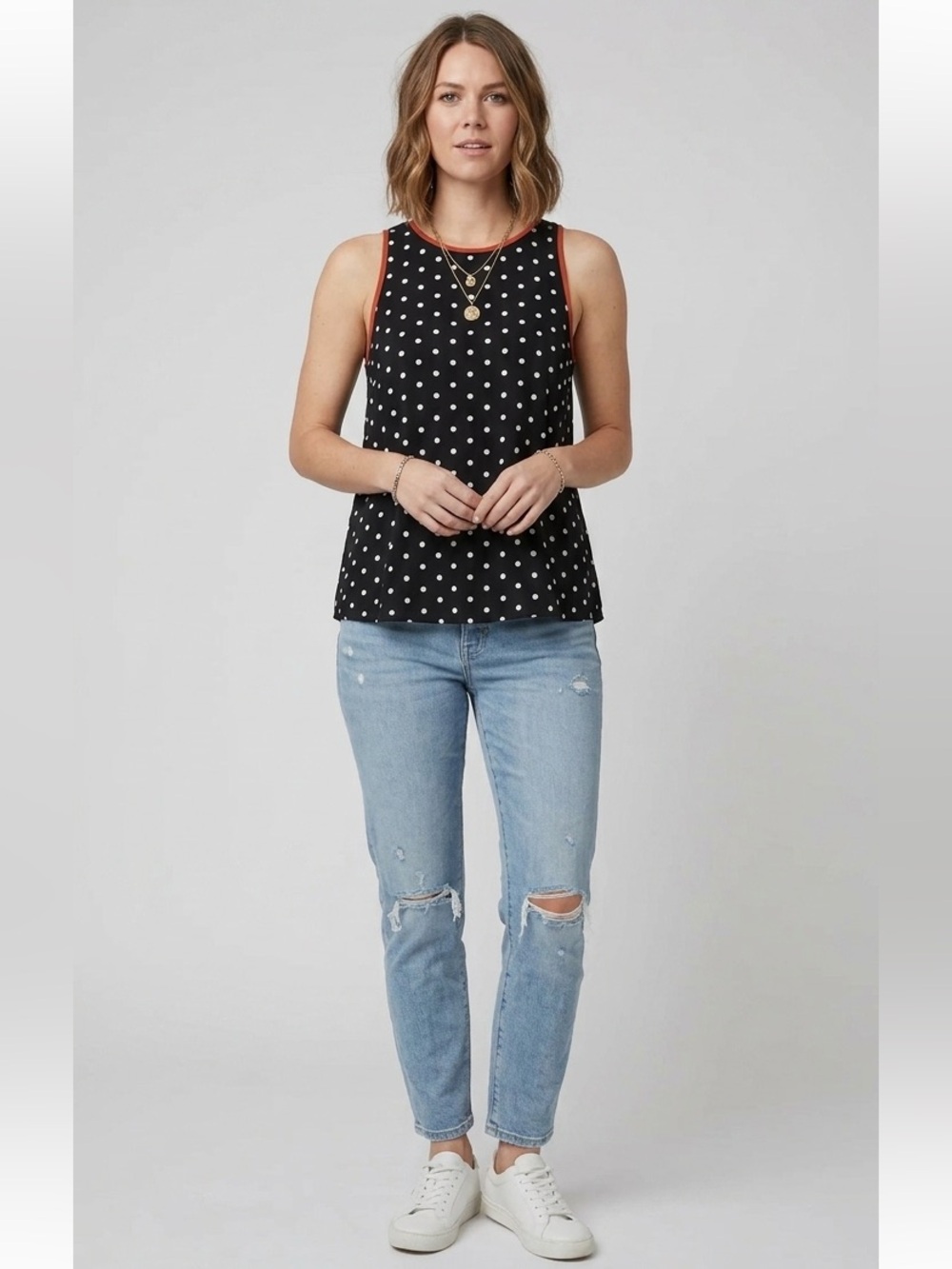 Zara Collection Polka Dot Sleeveless Tank Top Black White Size Large